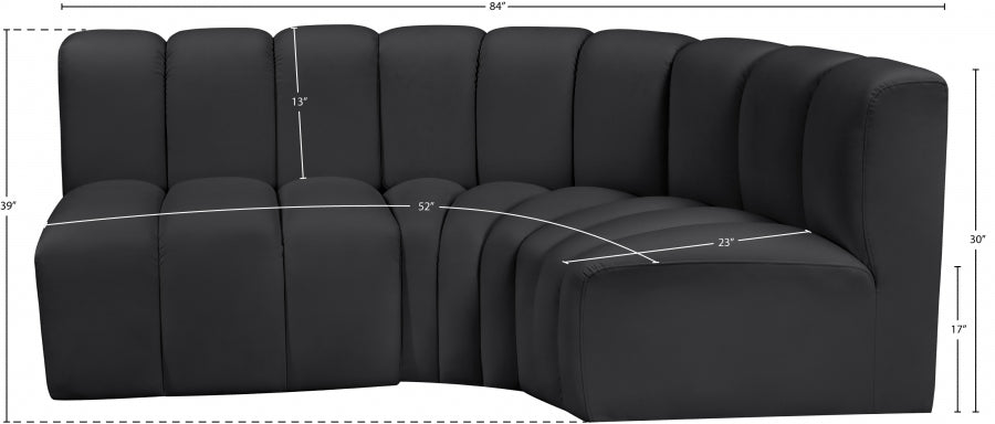 Arc Faux Leather 3pc. Sectional Black - 101Black-S3A - Vega Furniture