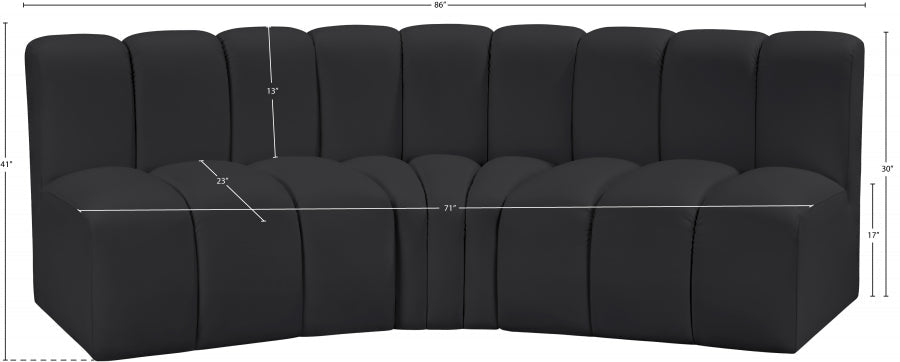 Arc Faux Leather 3pc. Sectional Black - 101Black-S3B - Vega Furniture