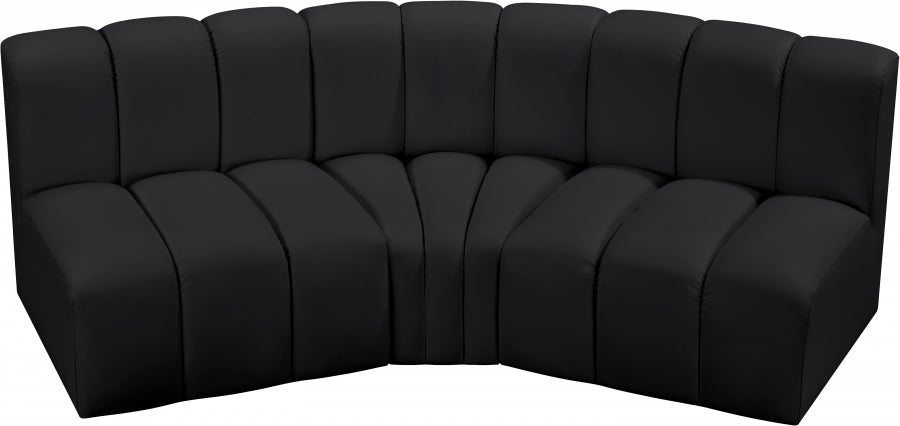 Arc Faux Leather 3pc. Sectional Black - 101Black-S3B - Vega Furniture