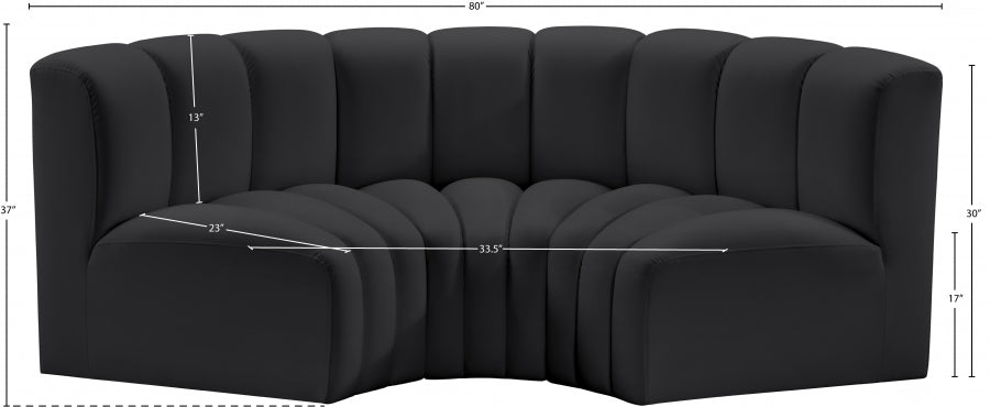 Arc Faux Leather 3pc. Sectional Black - 101Black-S3C - Vega Furniture