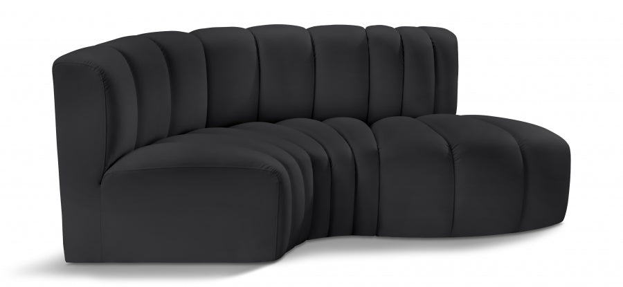 Arc Faux Leather 3pc. Sectional Black - 101Black-S3D - Vega Furniture