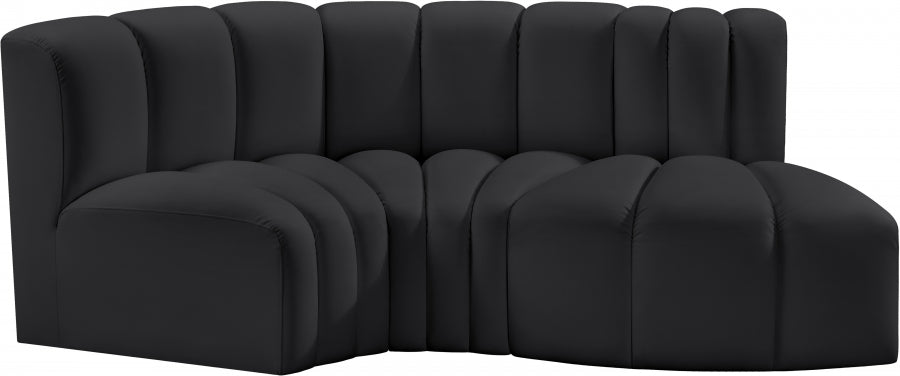 Arc Faux Leather 3pc. Sectional Black - 101Black-S3D - Vega Furniture