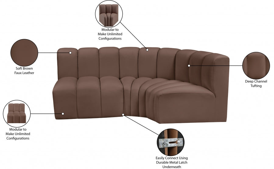 Arc Faux Leather 3pc. Sectional Brown - 101Brown-S3A - Vega Furniture