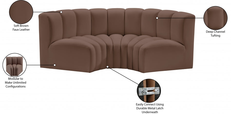 Arc Faux Leather 3pc. Sectional Brown - 101Brown-S3C - Vega Furniture