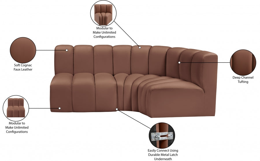 Arc Faux Leather 3pc. Sectional Cognac - 101Cognac-S3A - Vega Furniture