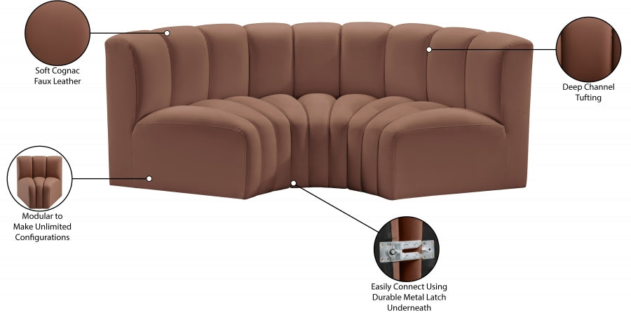 Arc Faux Leather 3pc. Sectional Cognac - 101Cognac-S3C - Vega Furniture