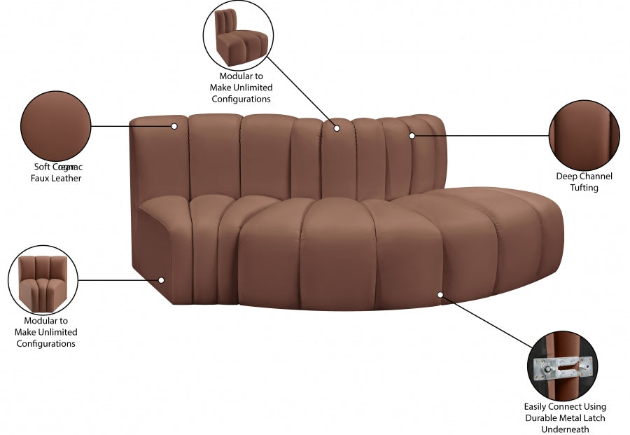 Arc Faux Leather 3pc. Sectional Cognac - 101Cognac-S3E - Vega Furniture