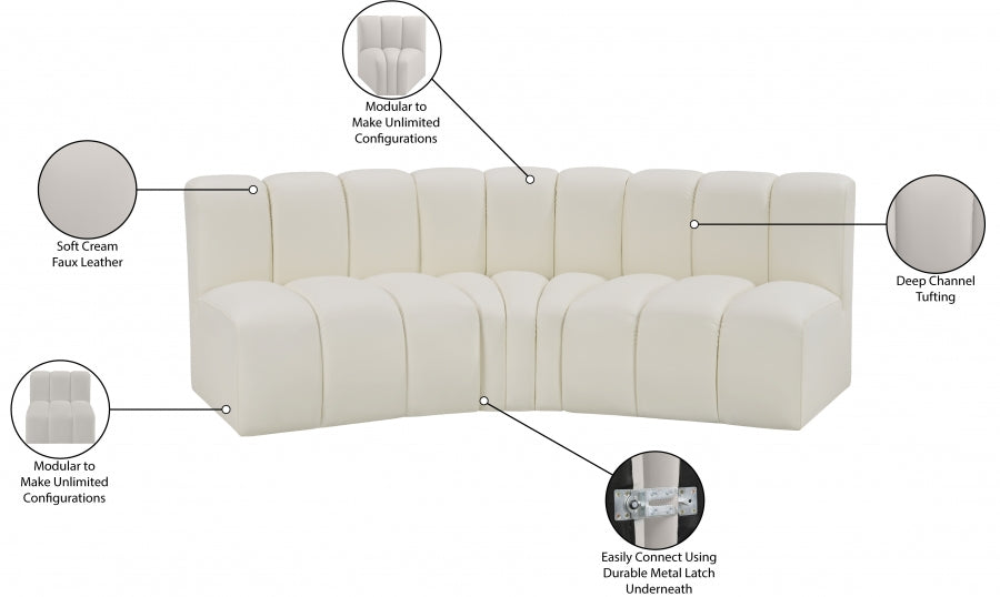 Arc Faux Leather 3pc. Sectional Cream - 101Cream-S3B - Vega Furniture