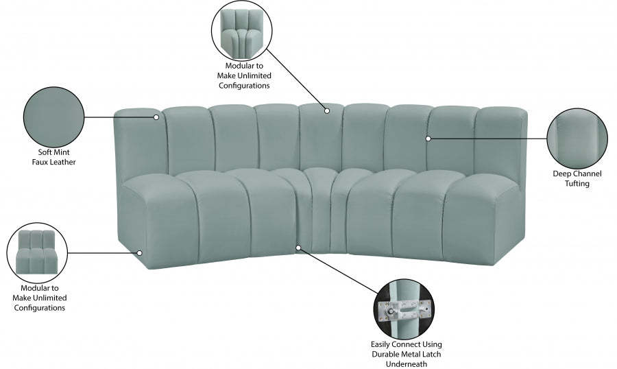 Arc Faux Leather 3pc. Sectional Mint - 101Mint-S3B - Vega Furniture