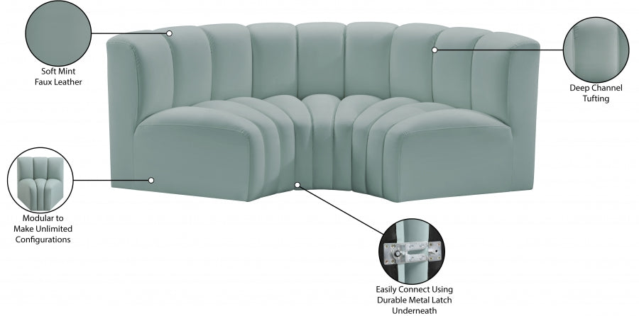 Arc Faux Leather 3pc. Sectional Mint - 101Mint-S3C - Vega Furniture