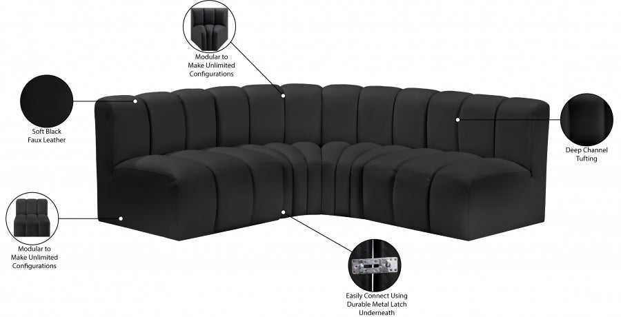 Arc Faux Leather 4pc. Sectional Black - 101Black-S4B - Vega Furniture