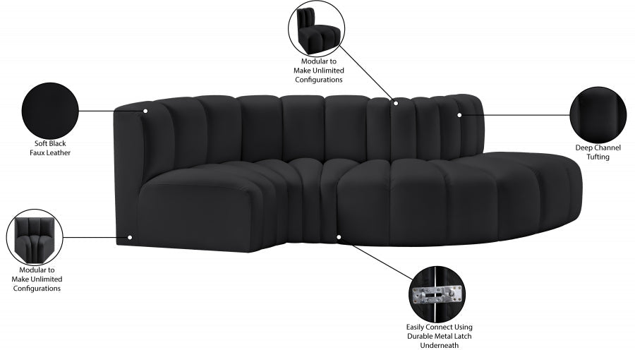 Arc Faux Leather 4pc. Sectional Black - 101Black-S4D - Vega Furniture