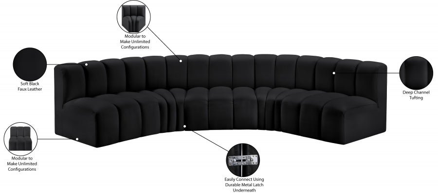 Arc Faux Leather 5pc. Sectional Black - 101Black-S5A - Vega Furniture