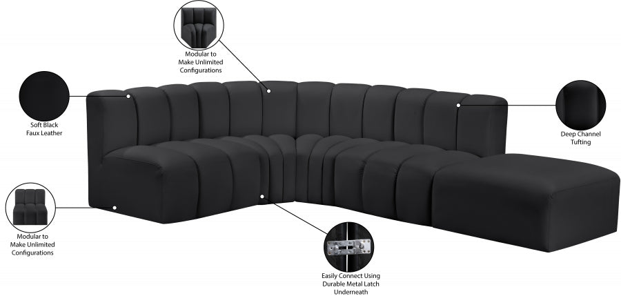 Arc Faux Leather 5pc. Sectional Black - 101Black-S5C - Vega Furniture