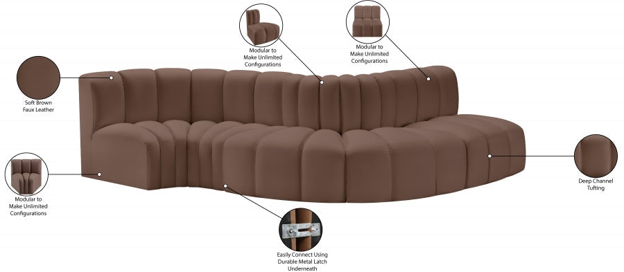 Arc Faux Leather 5pc. Sectional Brown - 101Brown-S5B - Vega Furniture