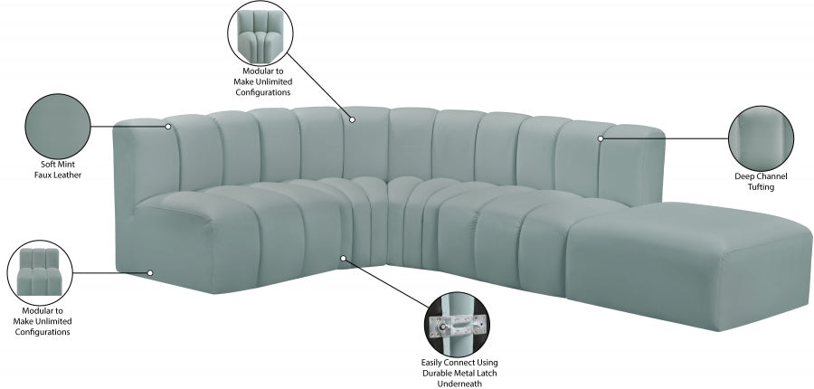 Arc Faux Leather 5pc. Sectional Mint - 101Mint-S5C - Vega Furniture