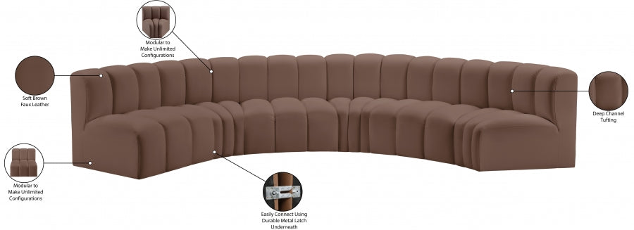 Arc Faux Leather 6pc. Sectional Brown - 101Brown-S6B - Vega Furniture