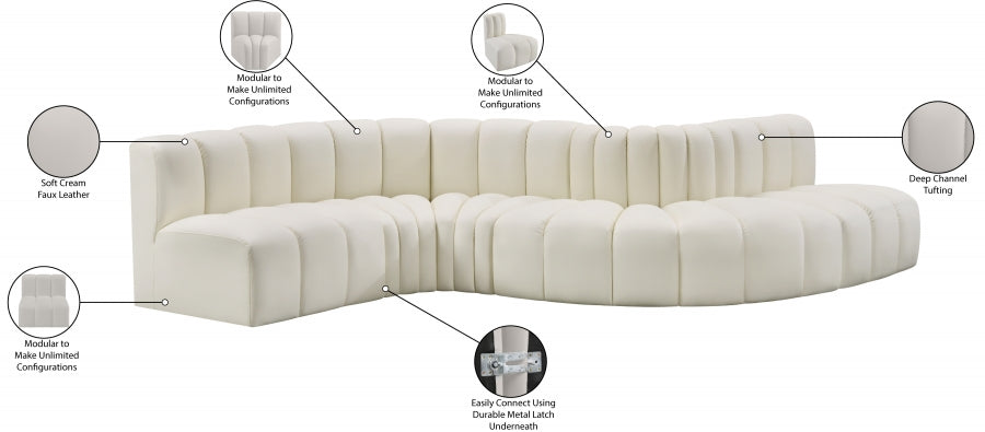 Arc Faux Leather 6pc. Sectional Cream - 101Cream-S6A - Vega Furniture