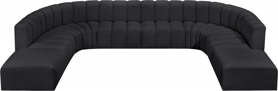 Arc Faux Leather Fabric 10pc. Sectional Black - 101Black-S10A - Vega Furniture