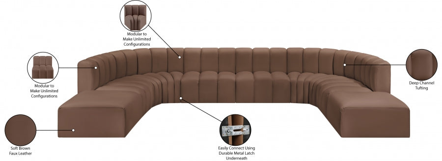 Arc Faux Leather Fabric 10pc. Sectional Brown - 101Brown-S10A - Vega Furniture