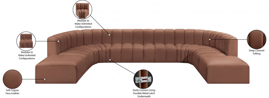 Arc Faux Leather Fabric 10pc. Sectional Cognac - 101Cognac-S10A - Vega Furniture