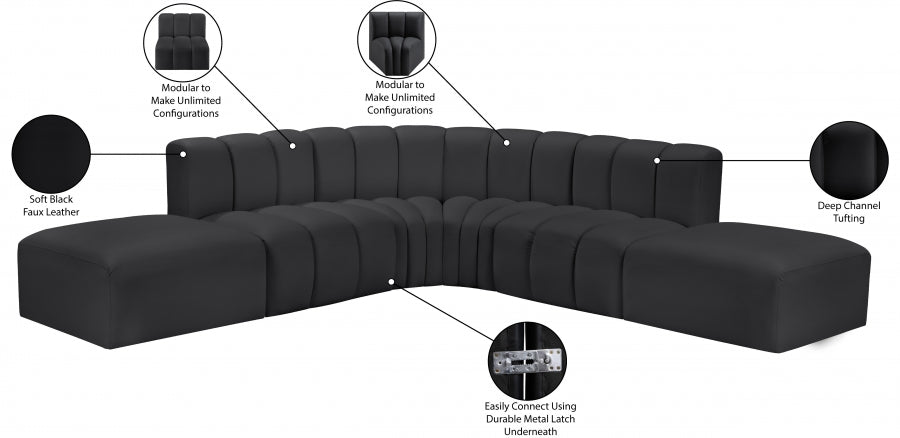 Arc Faux Leather Fabric 6pc. Sectional Black - 101Black-S6C - Vega Furniture