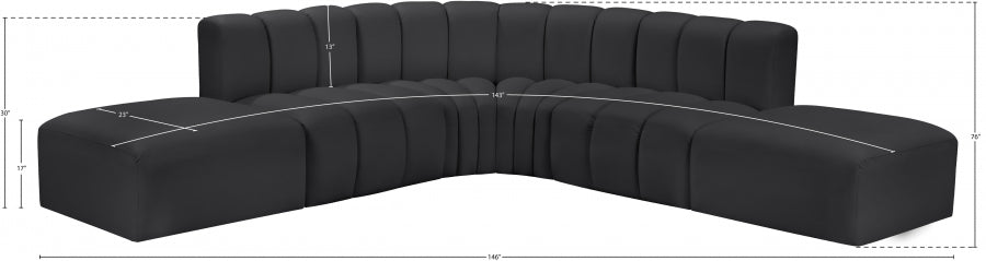 Arc Faux Leather Fabric 6pc. Sectional Black - 101Black-S6C - Vega Furniture