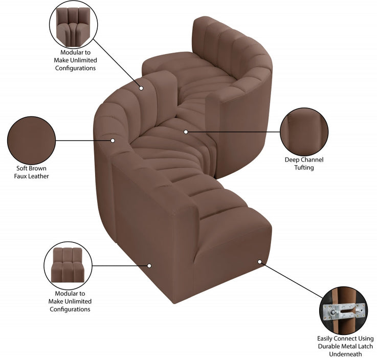 Arc Faux Leather Fabric 6pc. Sectional Brown - 101Brown-S6D - Vega Furniture