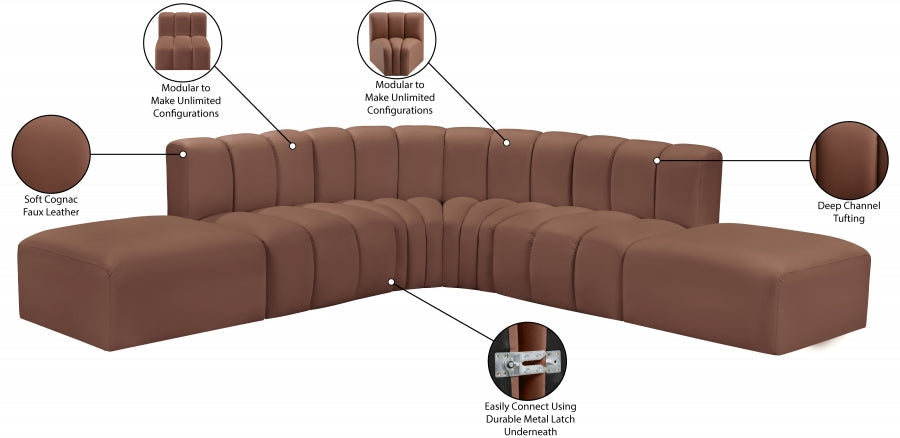 Arc Faux Leather Fabric 6pc. Sectional Cognac - 101Cognac-S6C - Vega Furniture