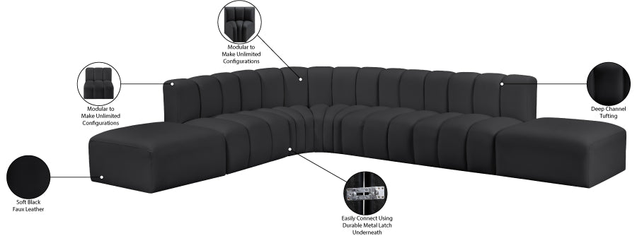 Arc Faux Leather Fabric 7pc. Sectional Black - 101Black-S7A - Vega Furniture