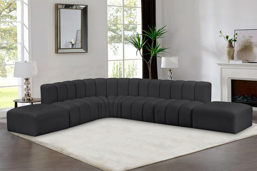 Arc Faux Leather Fabric 7pc. Sectional Black - 101Black-S7A - Vega Furniture