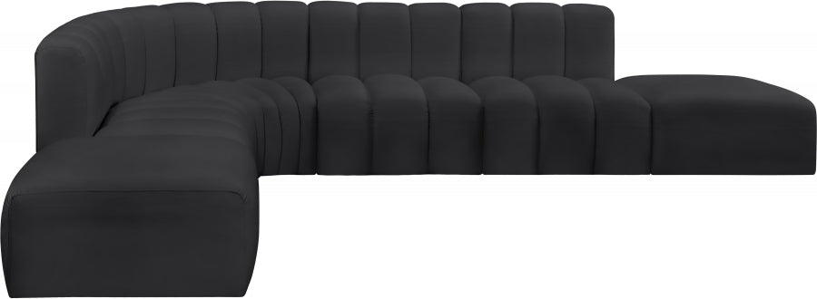 Arc Faux Leather Fabric 7pc. Sectional Black - 101Black-S7A - Vega Furniture