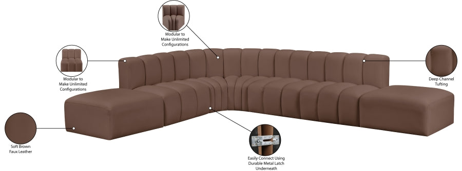 Arc Faux Leather Fabric 7pc. Sectional Brown - 101Brown-S7A - Vega Furniture