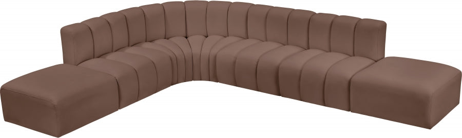 Arc Faux Leather Fabric 7pc. Sectional Brown - 101Brown-S7A - Vega Furniture