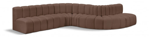 Arc Faux Leather Fabric 7pc. Sectional Brown - 101Brown-S7C - Vega Furniture