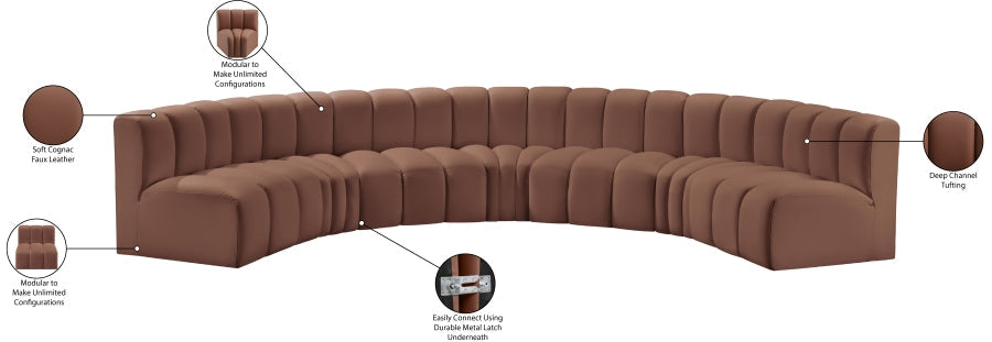 Arc Faux Leather Fabric 7pc. Sectional Cognac - 101Cognac-S7B - Vega Furniture