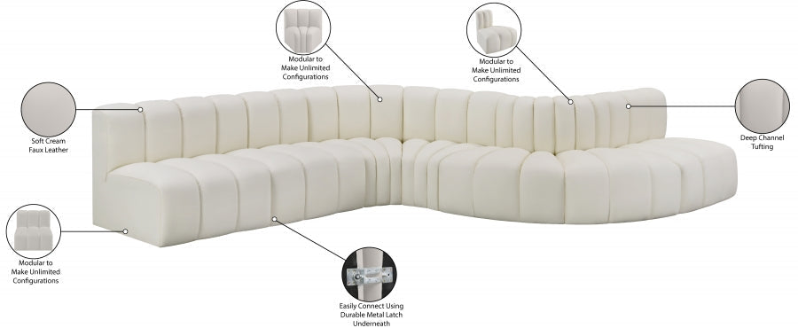 Arc Faux Leather Fabric 7pc. Sectional Cream - 101Cream-S7C - Vega Furniture