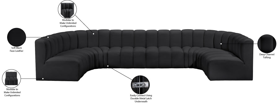 Arc Faux Leather Fabric 8pc. Sectional Black - 101Black-S8A - Vega Furniture