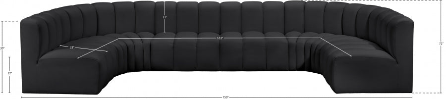 Arc Faux Leather Fabric 8pc. Sectional Black - 101Black-S8A - Vega Furniture