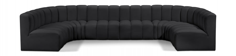 Arc Faux Leather Fabric 8pc. Sectional Black - 101Black-S8A - Vega Furniture