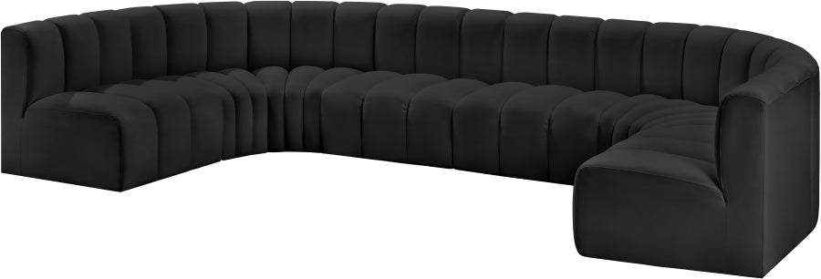 Arc Faux Leather Fabric 8pc. Sectional Black - 101Black-S8A - Vega Furniture