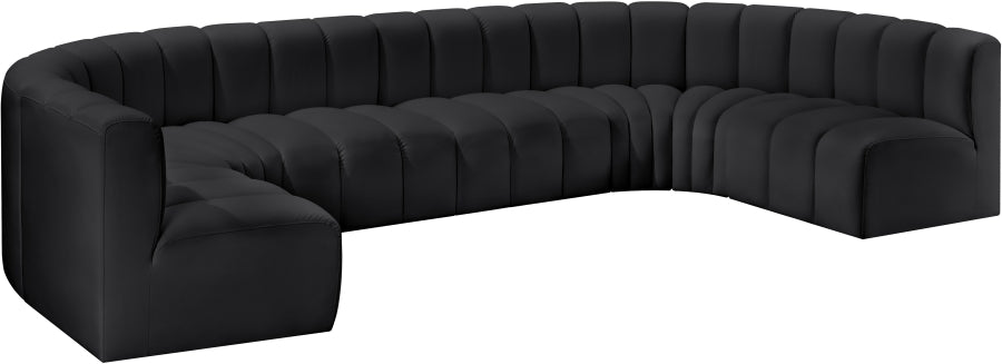 Arc Faux Leather Fabric 8pc. Sectional Black - 101Black-S8A - Vega Furniture