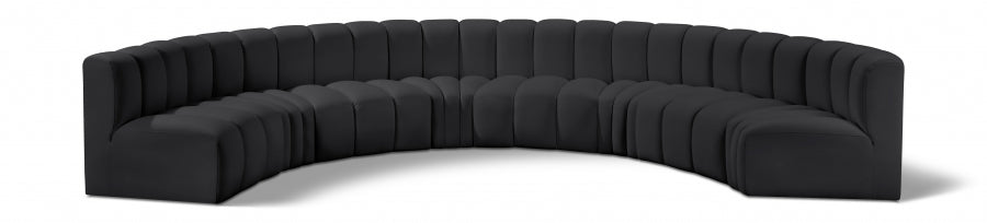 Arc Faux Leather Fabric 8pc. Sectional Black - 101Black-S8B - Vega Furniture