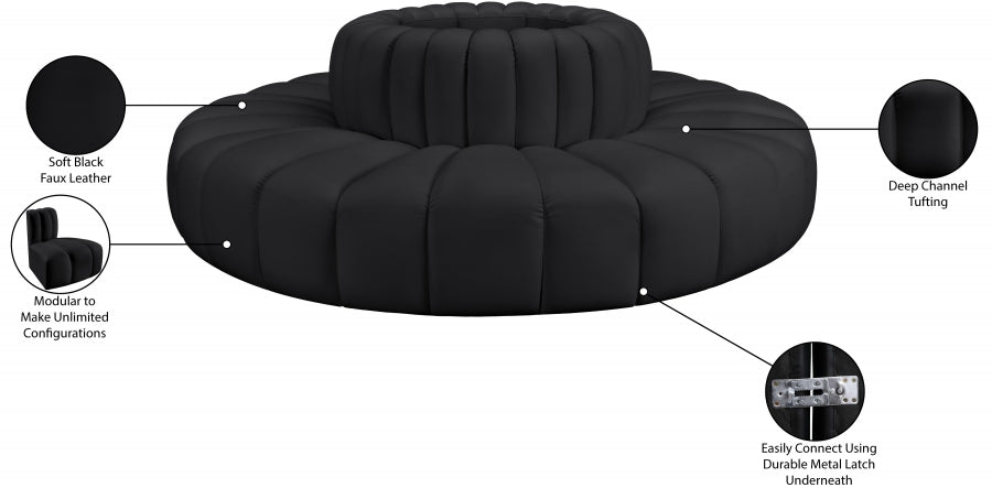 Arc Faux Leather Fabric 8pc. Sectional Black - 101Black-S8D - Vega Furniture