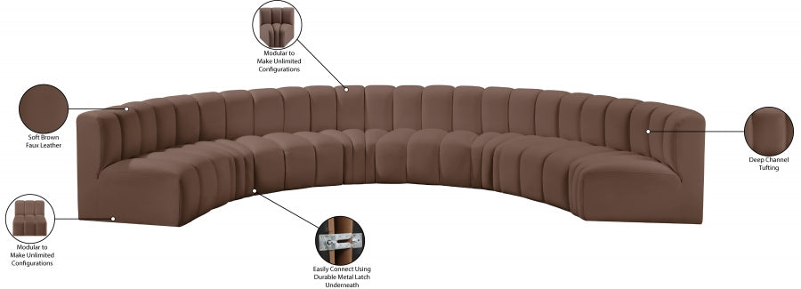 Arc Faux Leather Fabric 8pc. Sectional Brown - 101Brown-S8B - Vega Furniture