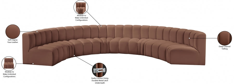 Arc Faux Leather Fabric 8pc. Sectional Cognac - 101Cognac-S8B - Vega Furniture