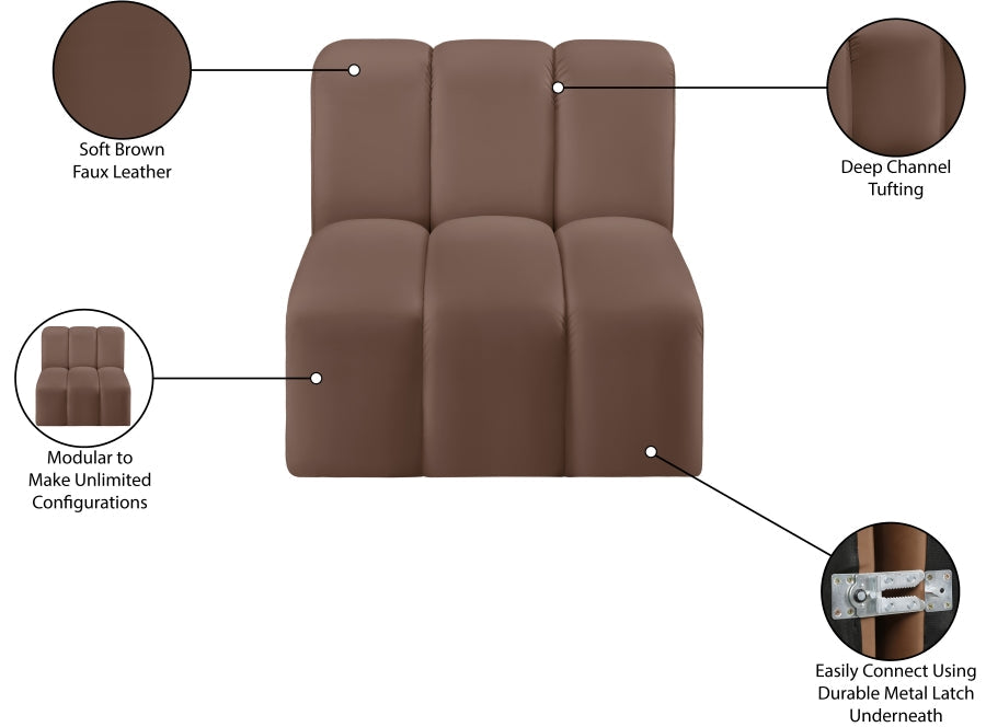 Arc Faux Leather Modular Chair Brown - 101Brown-ST - Vega Furniture