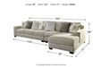 Ardsley Pewter 3-Piece Large RAF Sofa Chaise - SET | 3950417 | 3950466 | 3950446 | 3950408 - Vega Furniture