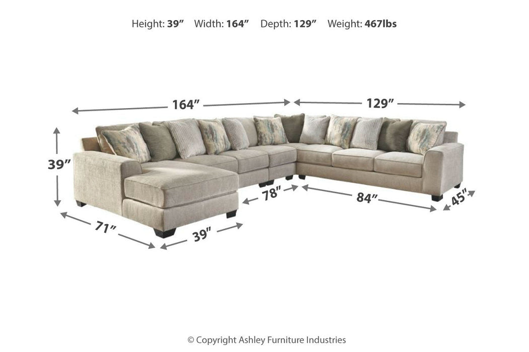 Ardsley Pewter 5-Piece Large LAF Sectional - SET | 3950416 | 3950434 | 3950467 | 3950477 | 3950446 - Vega Furniture