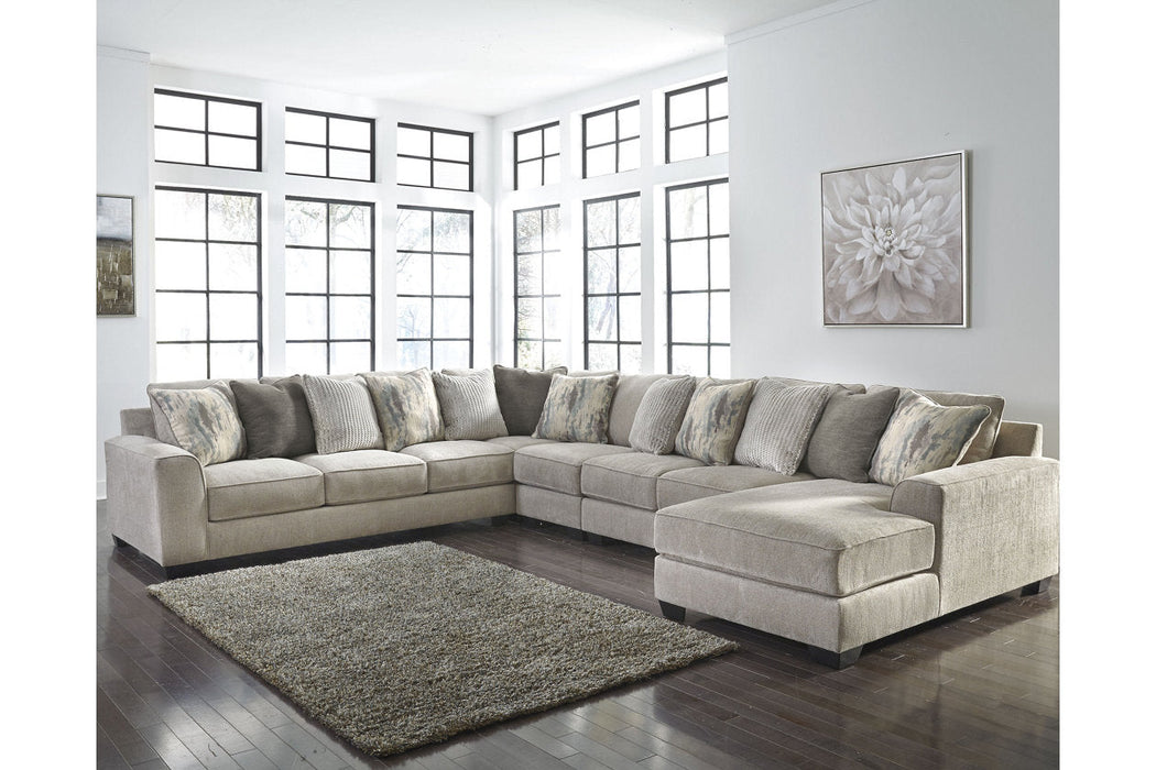 Ardsley Pewter 5-Piece Large RAF Sectional - SET | 3950417 | 3950434 | 3950466 | 3950477 | 3950446 | 3950408 - Vega Furniture